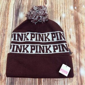 Victoria's Secret PINK Beanie Hat 
Burgundy/Maroon White  Winter Hat